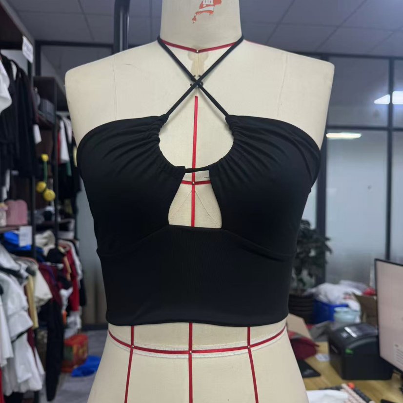 Tops 6605 Cutout Cross-Strap Halter Crop Top