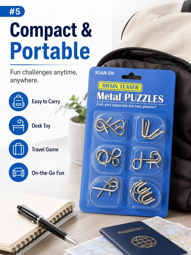 Puzzle Lock 6-Piece Intelligence Disentanglement Puzzle Blister Card Set (Blue Version)