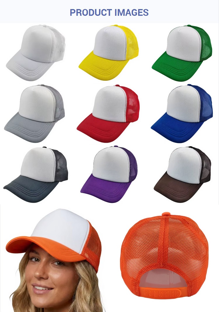 Trucker Caps Two Tone Custom Printed Logo Foam Adjustable Trucker Hat Multi Color Unisex Blank Mesh Baseball Cap