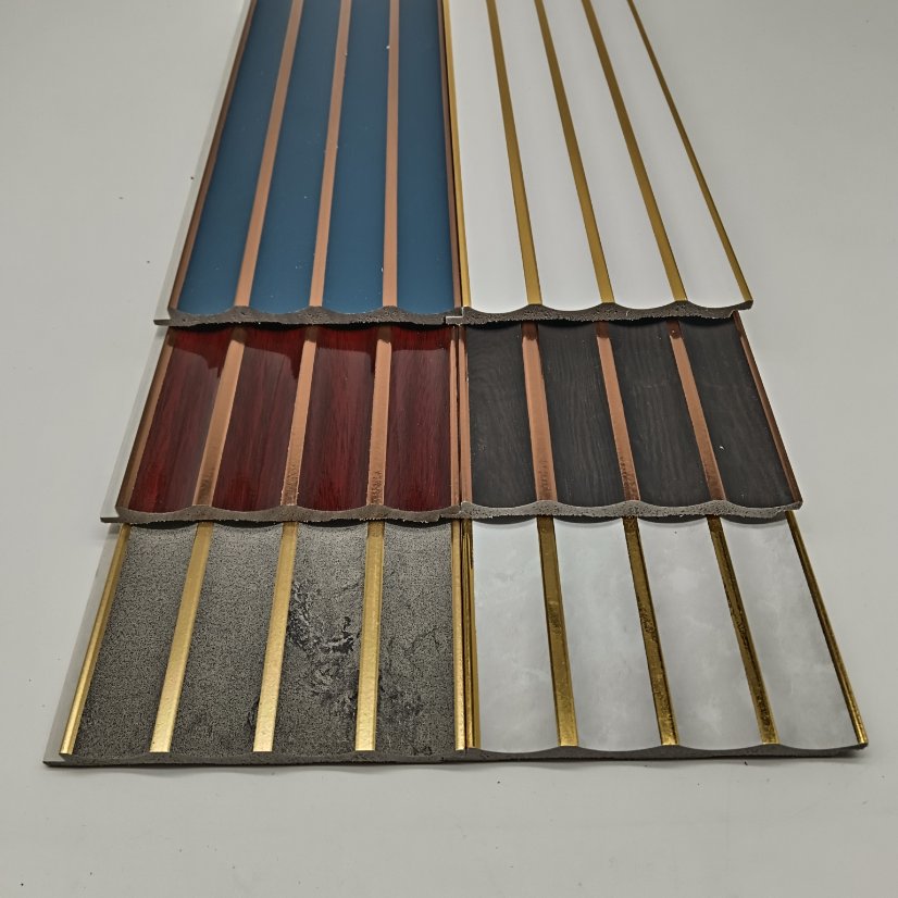 fluted wall panel PS Wavy Curved Wall Panel With Gold Metal Inlay, Half-Round Fluted Slat Board