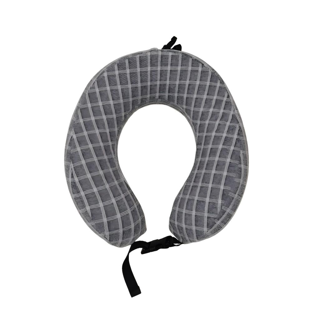 U-shaped pillow Small Grid Pattern Memory Foam Neck Pillow – Foldable & Portable