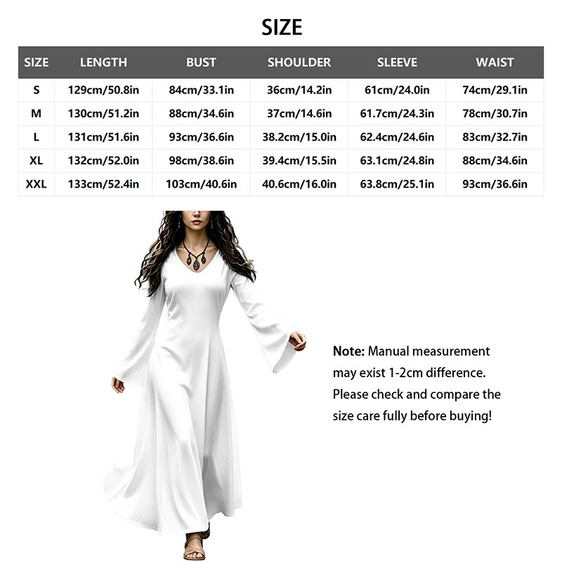 Women's Fashion – Dresses SKC59 – Women's V-Neck Waist-Cinched Bell-Sleeve Maxi Dress