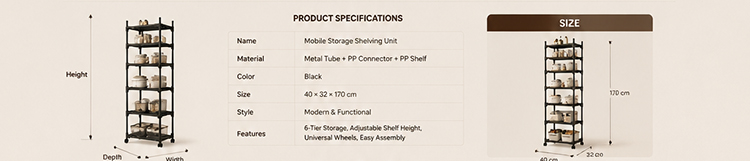 Kitchen Storage Rack Multi‑Tier Mobile Shelf