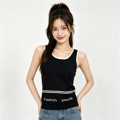 Women's Knitwear Women's Contrast-Trim Letter-Knit Tank Top