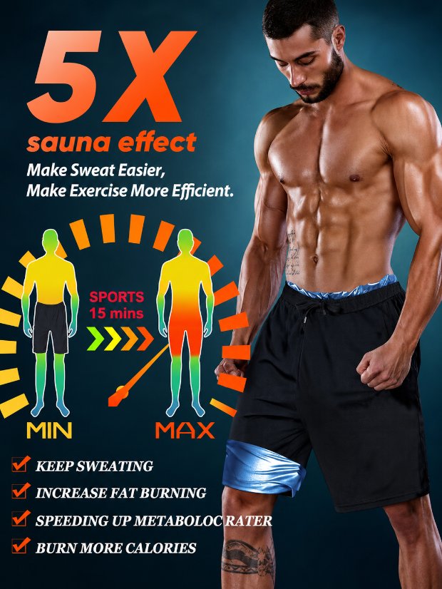 legging-shorts-capri-pant Men's Sauna Shorts - Heat Trapping 2-in-1 Double Layer - Sauna Suit Bottom - Compression Training Gym Athletic Shorts
