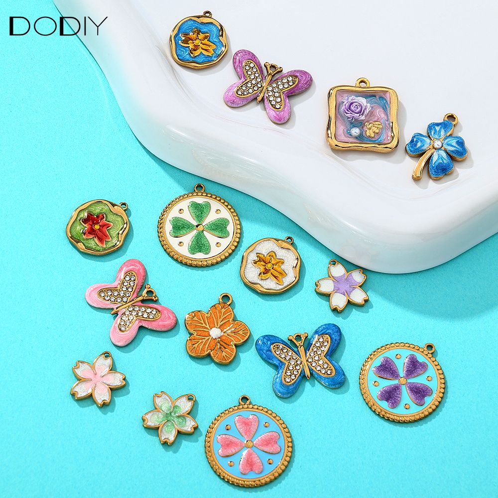 Charms DODY Floral Enamel Charms | 316L Stainless Steel 18K PVD Gold DIY Jewelry Pendants