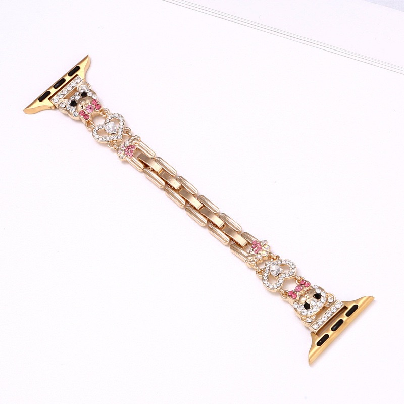 Alloy Watch Band Set Bear Rhinestone Metal Strap + Case Set for Apple Watch All Series