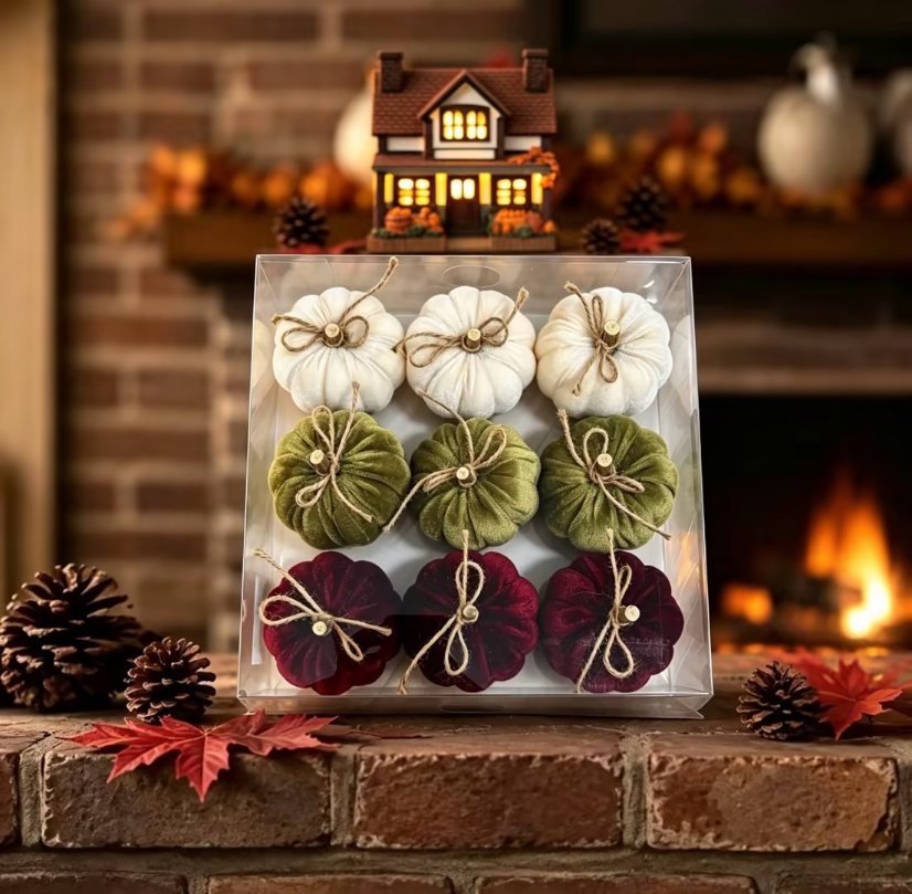 Fabric pumpkin ornament Velvet Mini Pumpkin Hanging Set