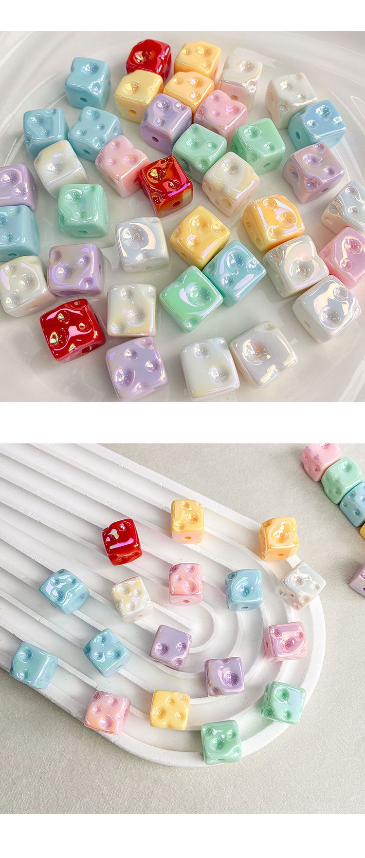 Solid Color Iridescent Plated Beads AB 14MM Cheese cubes