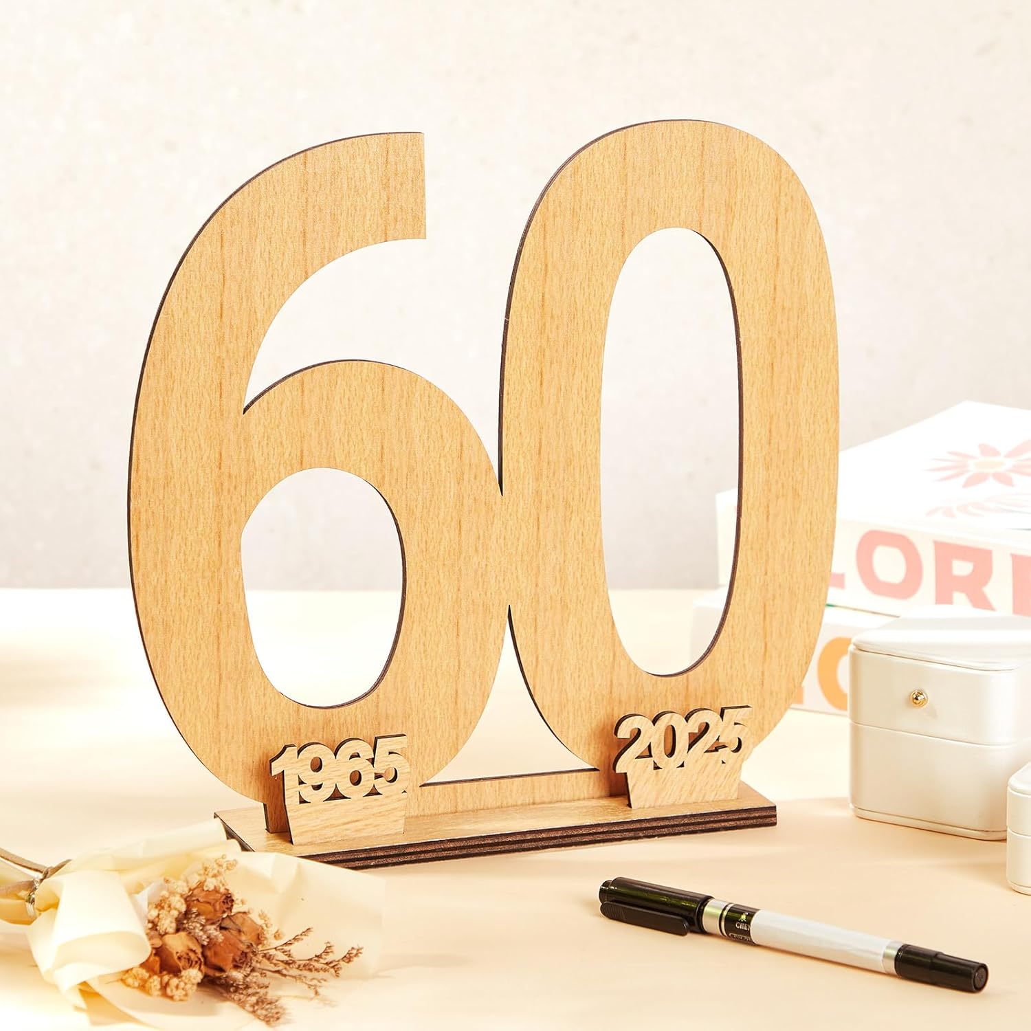 Holidays, gifts Wooden Signature Book 60th Birthday Wooden Independent Signature Number