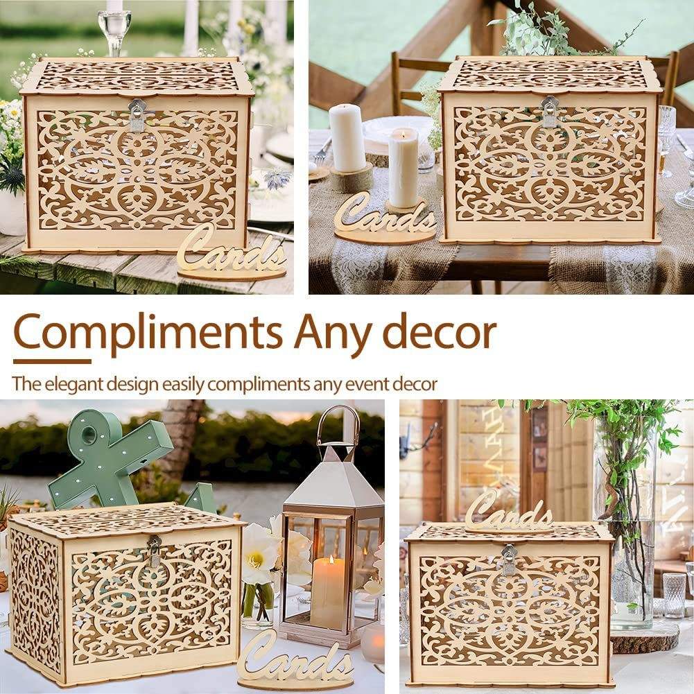 Wedding Supplies Wooden Hollow Wedding Card Storage Box with Sign
