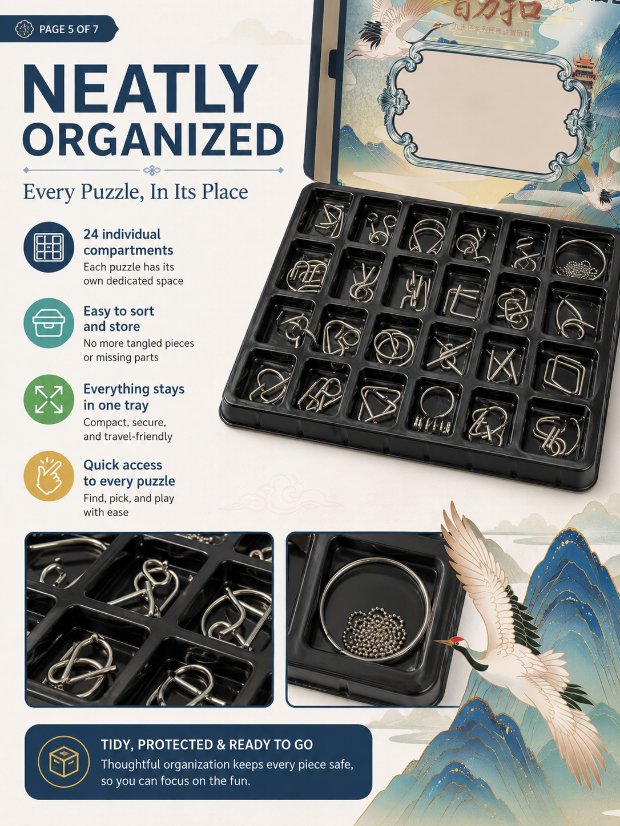 Puzzle Lock 24-Piece Metal Brain Teaser Puzzle Set Gift Box