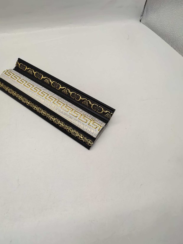 cornice PS Chinese Hui Pattern Crown Molding, Black Base Gold Embossed Ceiling Line