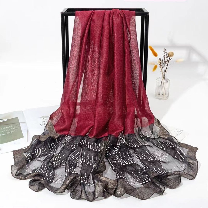 Rhinestone Long Scarves Wave Rhinestone Long Silk-Like Scarf