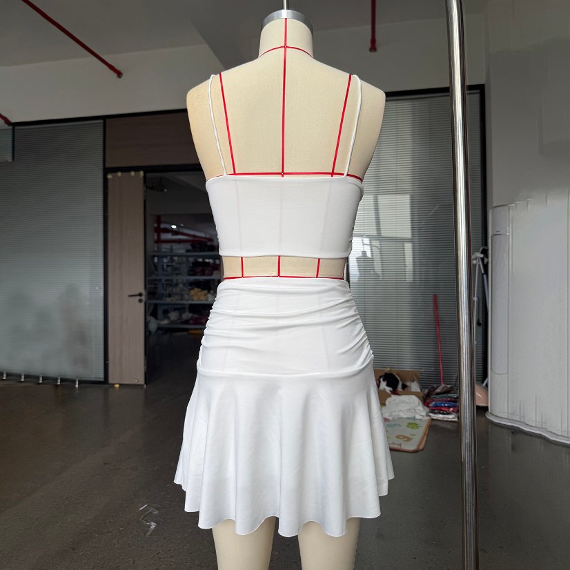 Two-Piece Sets 809 Twist-Front Crop Top and Ruched Skirt Set