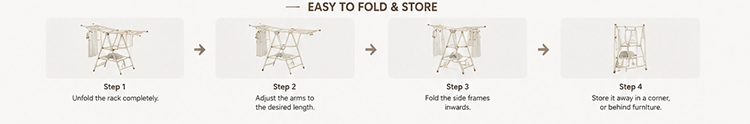 Cream Floor Folding Drying Rack Folding Clothes Drying Rack