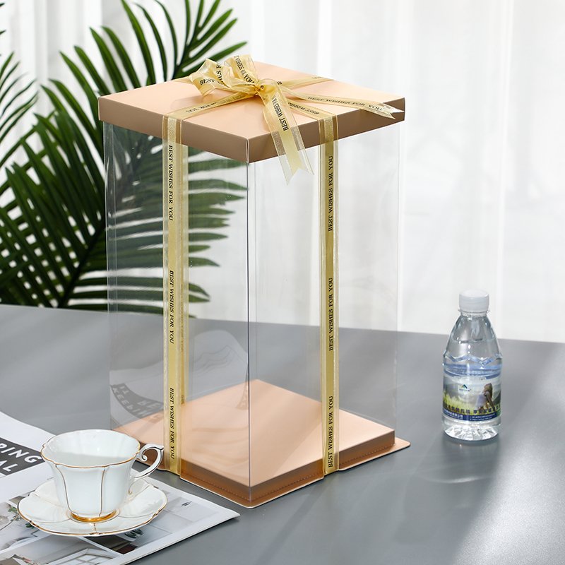 Square Cake Boxes Square Cake Box with Gold Lid and Clear Side Panels