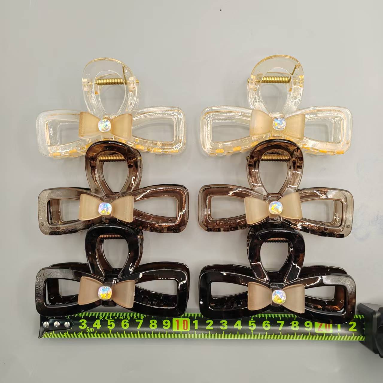 Crisscross Bow Rhinestone Claw Clip Rhinestone Transparent Cross Coffee Brown