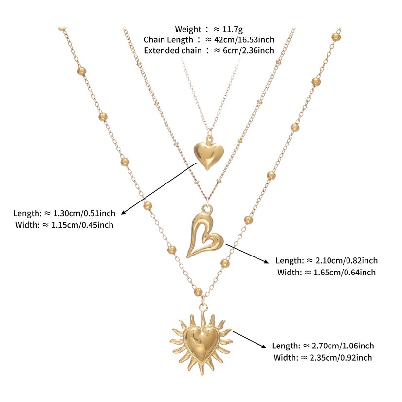 Stainless steel necklace 18K Gold Plated Multi Layer Necklace, Sun & Heart Pendant Stacked Necklace