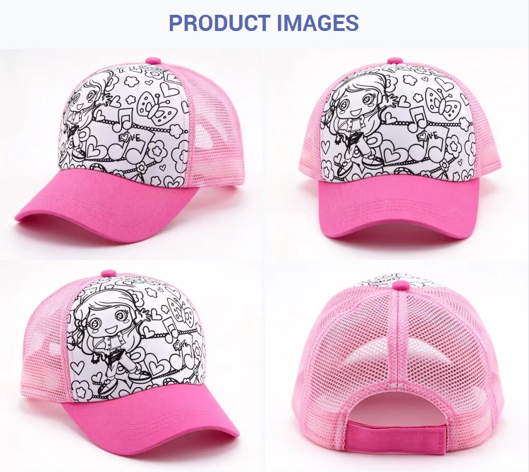 Trucker Caps Children DIY Coloring Doodle Kids Adjustable Trucker Hat Cartoon Girl Line Drawing Adjustable Curved Brim Mesh Baseball Cap